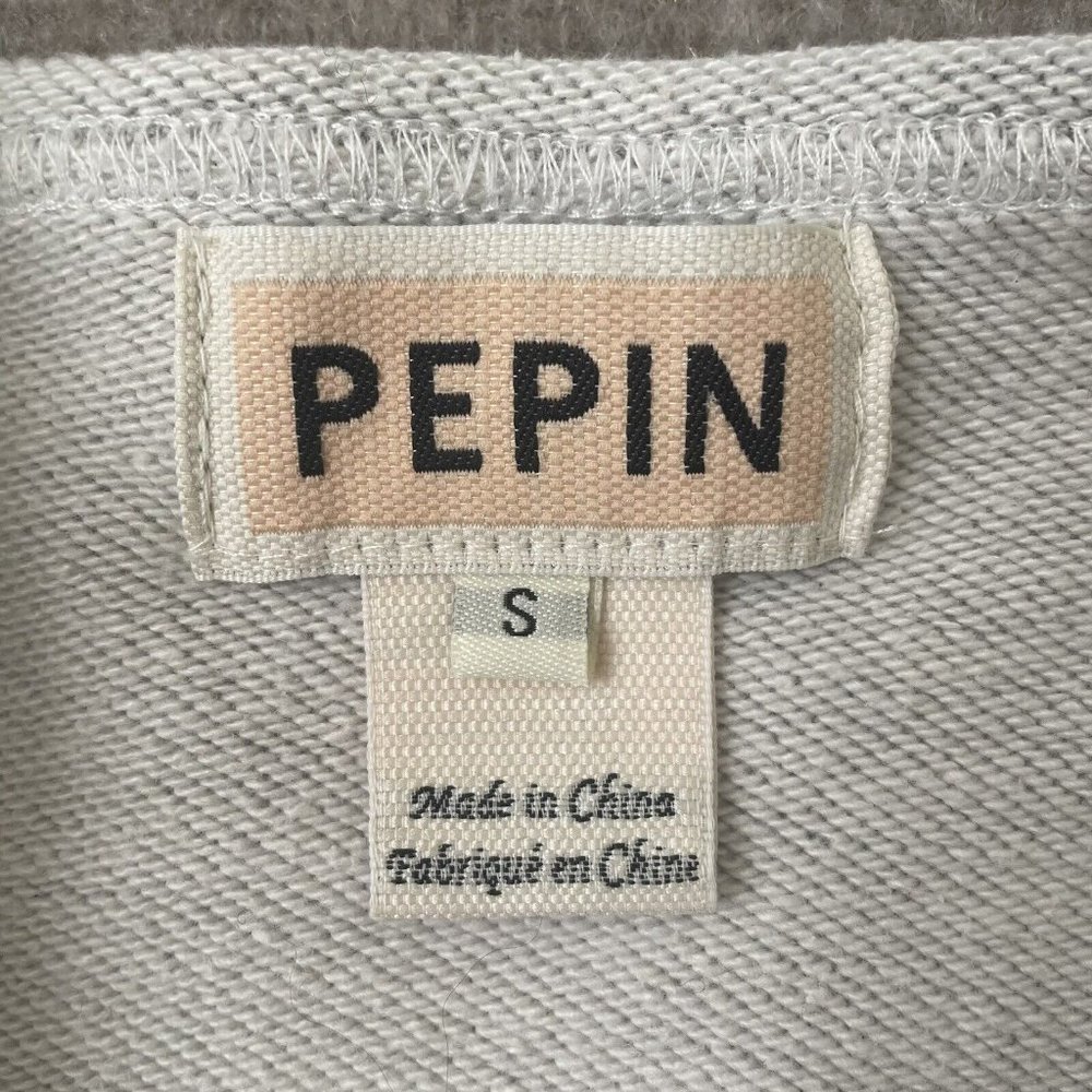 Pepin Sweatshirt Womens Small Grey White Crochet Sleeves Casual Boho Fringe - Picture 3 of 7